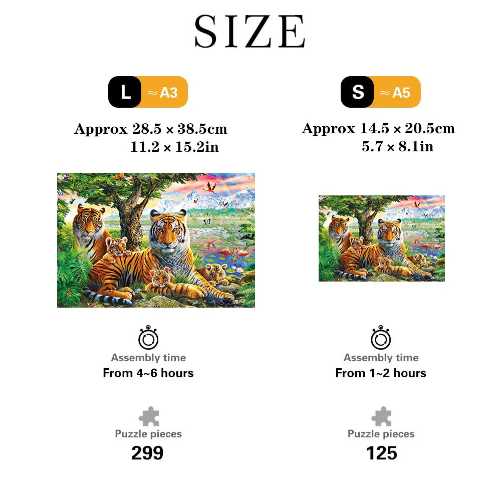 Tiger Family-Wooden Jigsaw Puzzle Art, Unique Animal Shaped Pieces, DIY Leisure Game Fun Toy Gift Suitable Family Friends