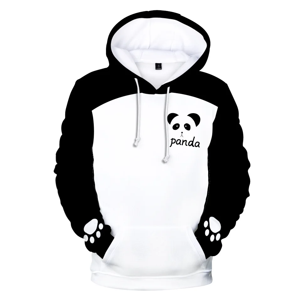 Funny Black Panda Printing Hoodies Fashion Women Men Autumn Winter Sweatshirt Ladies Streetwear Pullover