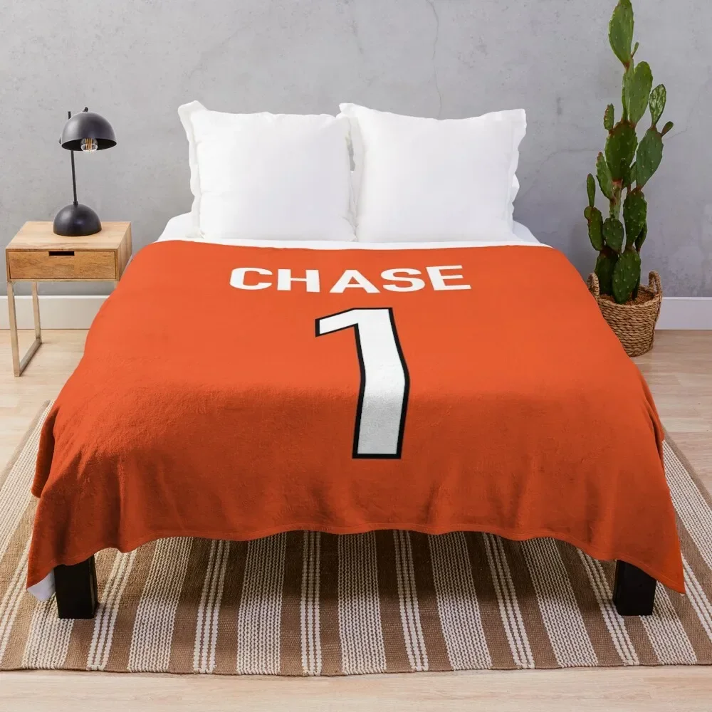 Ja'Marr Chase Orange Bengals Jersey - #1 Throw Blanket Fashion Sofas Blankets Sofas Of Decoration Blankets