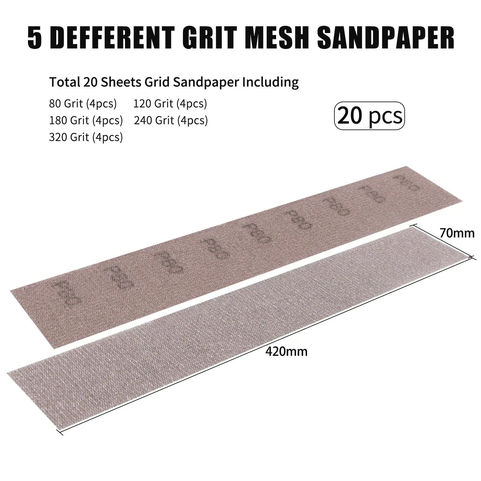 20 Pack Dust Free Hook and Loop Sanding Disc Grit Assortment Mesh 80-320# Sanding Screen Sheets for Auto Wood Drywall Metal