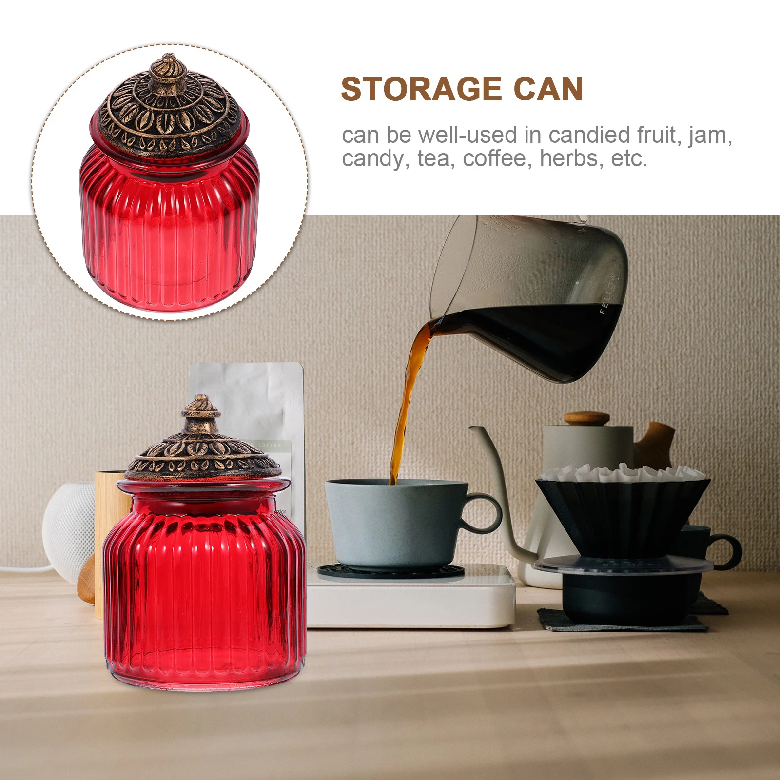 

1Pcs Resin Lid Storage Jar Mini Glass Sealed Canister Tea Container Red Exquisite Food Storage Tank Cold Heat Resistant Crack