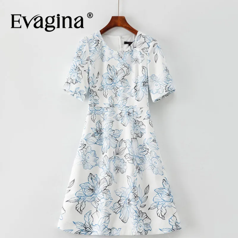 

Evagina Short-Sleeved Print Dress Fashion Summer Women's Commuter Slim-Fit Hip Wrap New Designer Dresses