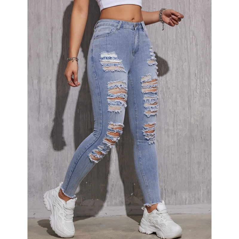 Large Size Woman's Pure Color Jeans Denim High Waist Jeans Street American Style Shaping Figure With Winter Thickening Jeans