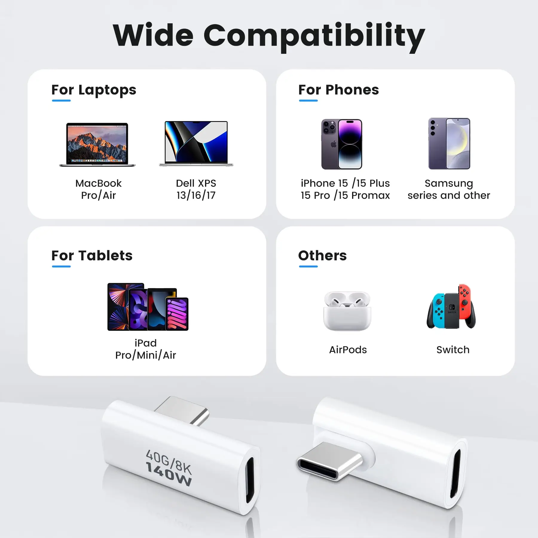 Adaptor USB C PD 140W 40Gbps adaptor tipe C jantan ke betina USB C 4.0 konektor Transfer Data untuk iPhone 15 Samsung MacBook 2Pac