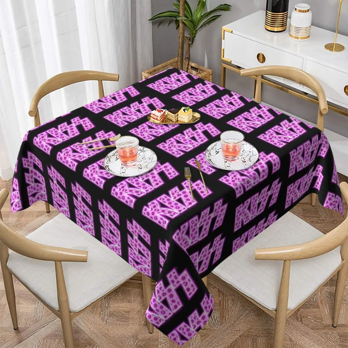 

Kiss Band Tablecloth Pink Kiss Logo Print Fashion Table Cloth For Events Christmas Party Table Cover Outdoor Table Decoration