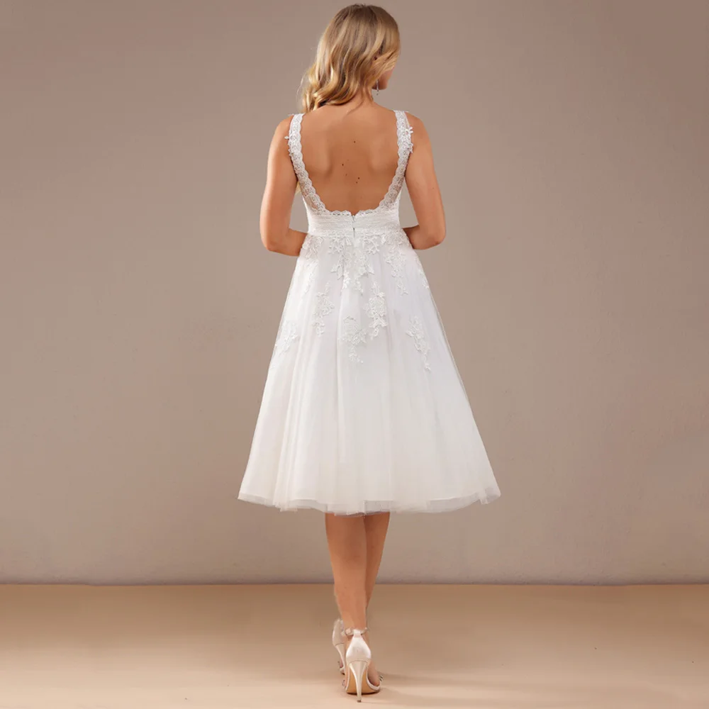 Ivory V Neck Wedding Dresses for Ladies Elegant A Line Bridal Gowns Exquisite Sleeveless Vestidos De Novia 2026 LC0022