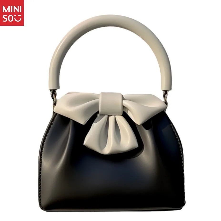 Miniso 2025 Women's Commuter Bag for Spring Summer, Pleated Bow Design Bucket Tote Handbag