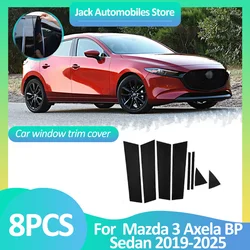 Car Window Trim Cover For Mazda 3 Mazda3 Axela BP Sedan 2019~2024 2025 Pillar Door Sticker Black Carbon Fiber Silver Accessories