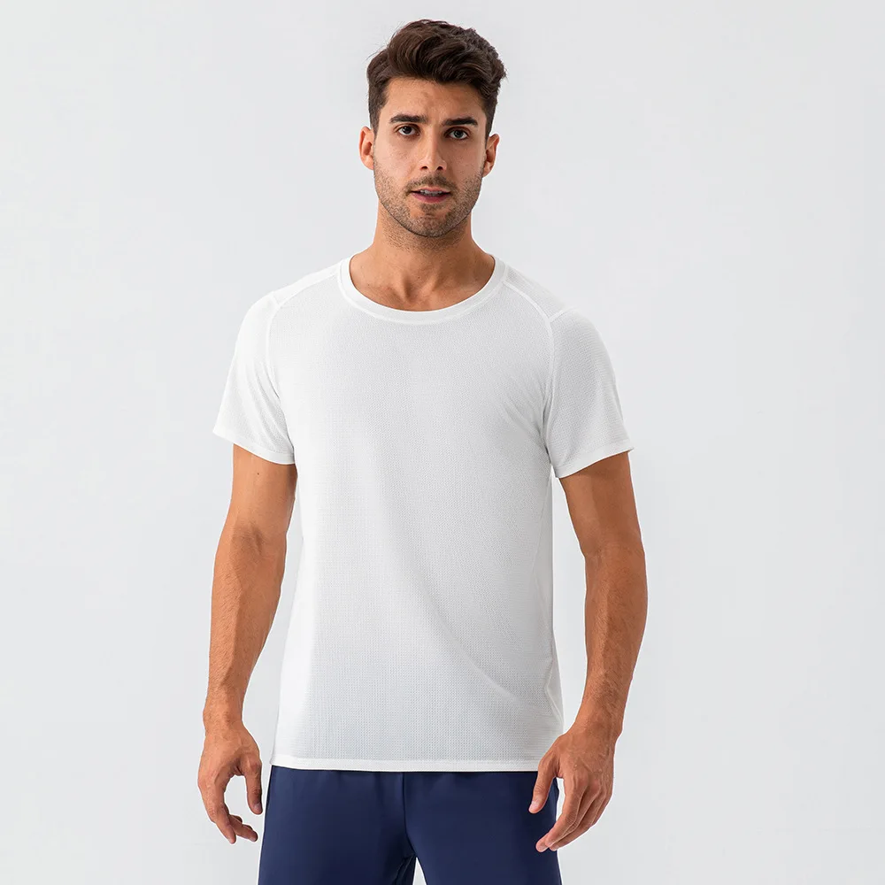 Summer men's round neck loose sports T-shirt, sweat wicking, quick drying, breathable fitness short sleeved outdoor running top