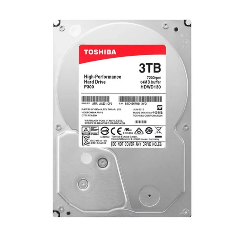 Imagem -02 - Toshiba P300 500g 1t 2t 3t 4t 4t Vigilância Vcr Hdd Desktop pc Disco de Driver Rígido Interno 3.5 Polegadas 5400rpm 64mb Cache Sata3 gb s