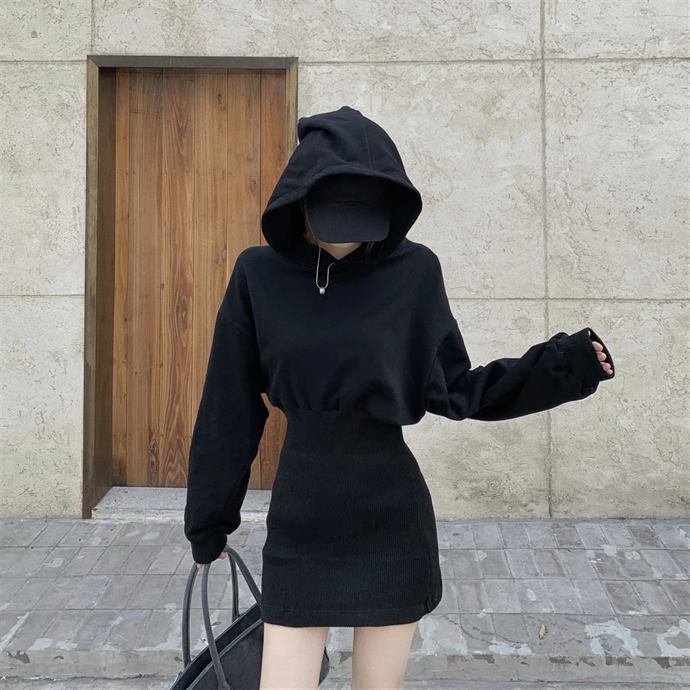 

Hooded Harajuku Y2k Dress 2024 Vestidos De Mujer Women's Clothing Slim Waist Thicked Casual Robe Femme Chic Bodycon Mini Dresses