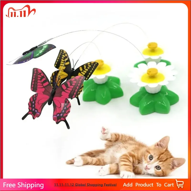 فراشة كهربائية دوارة جديدة، طائر الطنان والنحل، منتج جديد للحيوانات الأليفة يتدور حول الزهور إلى القطط والفراشات ألعاب الحيوانات الأليفة #1