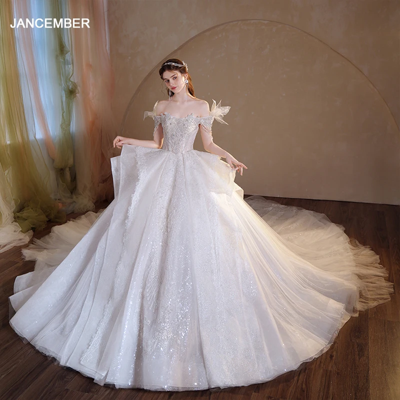 

Jancember Surprise Price Novelty Wedding Dresses For Women Organza With Embroidery Boat Neck Beading Suknia ślubna LSMX038