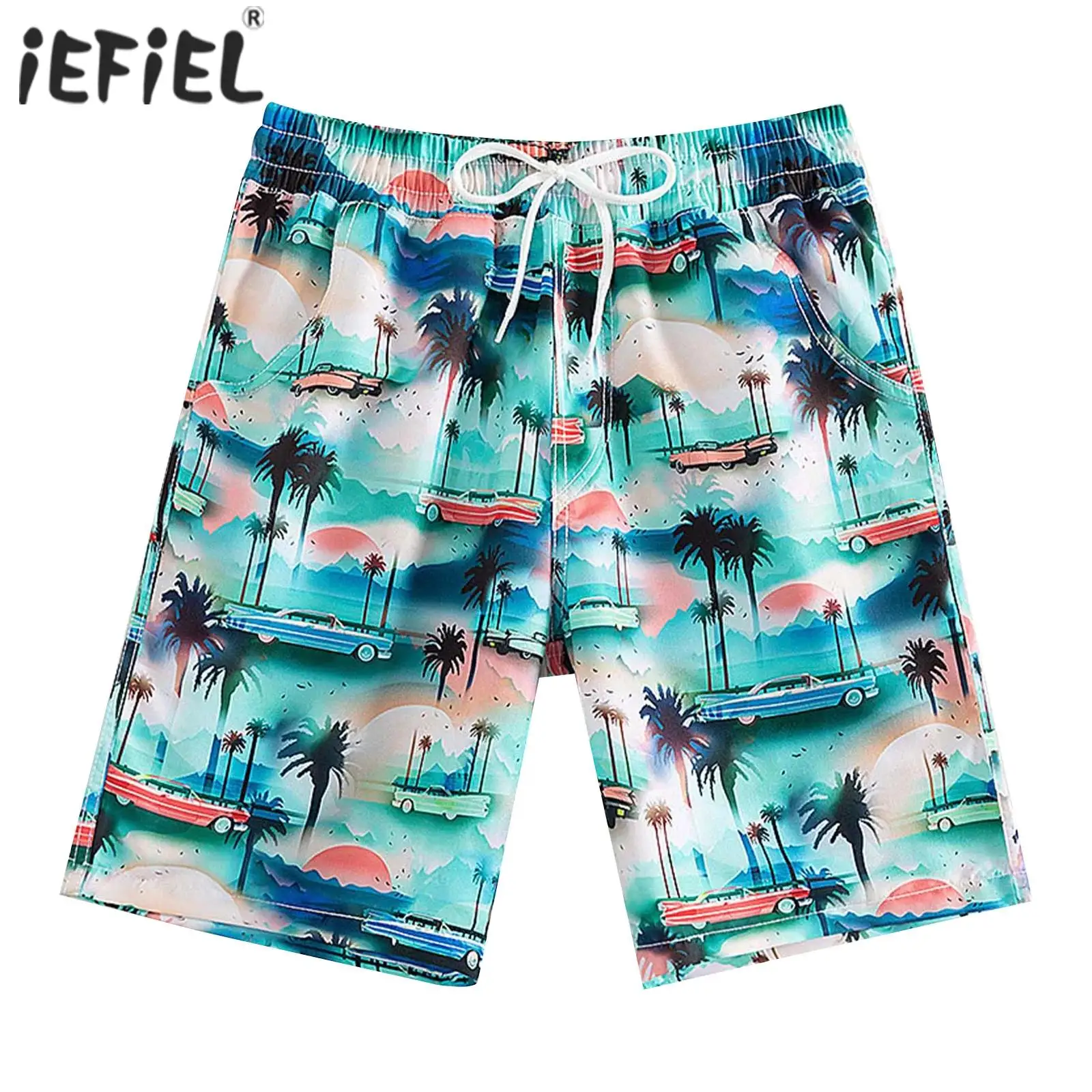 

Kids Boys Swim Printed Shorts Elastic Waistband with Stitched Bowknot and Side Pockets for Swimming Bathing Holiday Vacation
