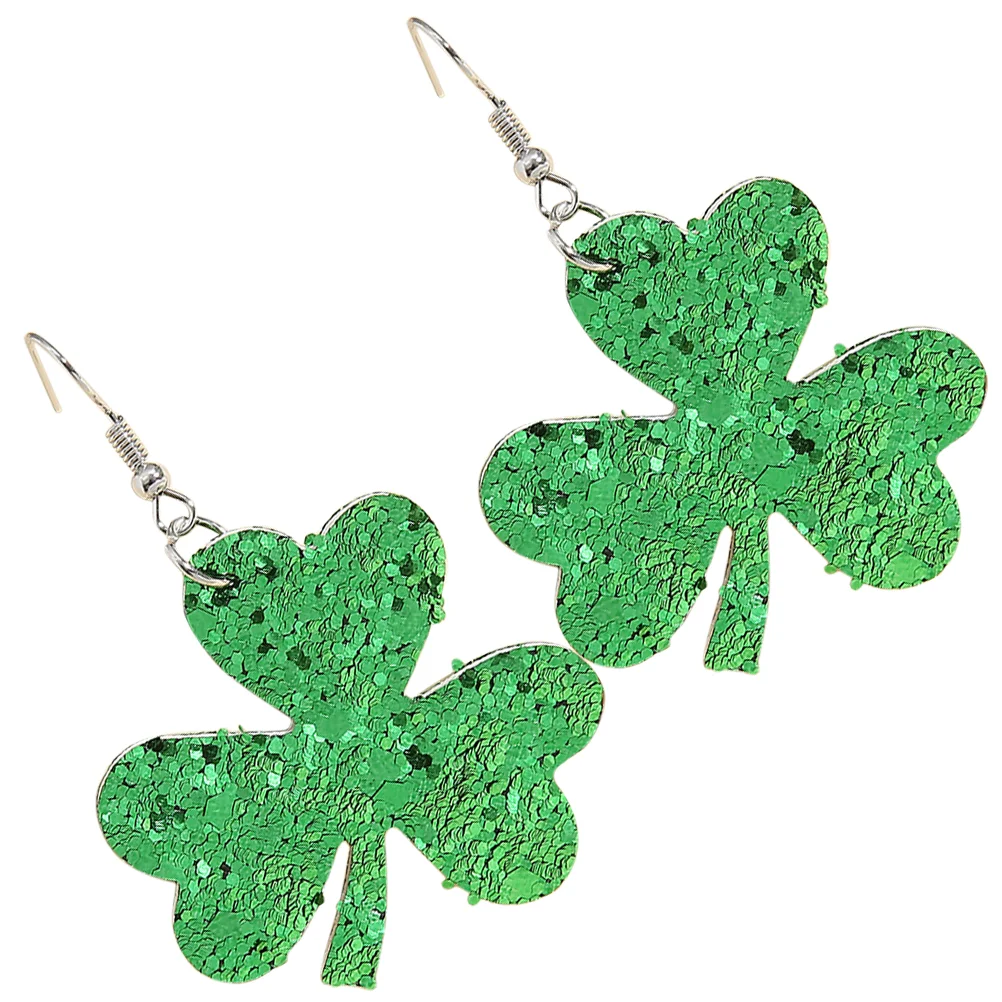 Earrings Locket Shamrock Christmas Green Pu Patrick Holiday Miss Statement Costumes for Women