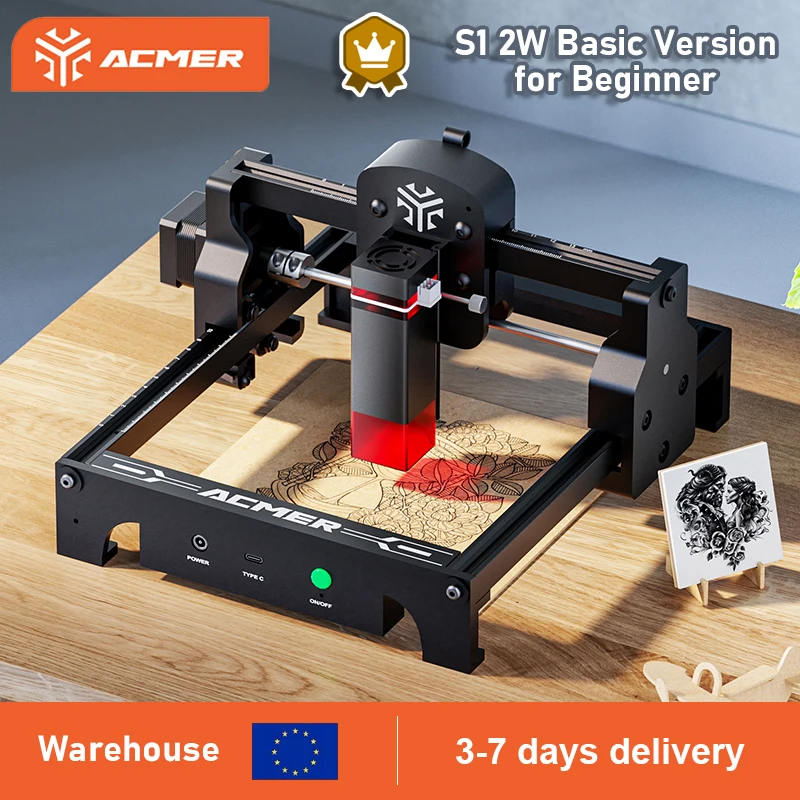 ACMER Mini-Lasergravierer S1, 2 W, tragbare Schneidemaschine, verbesserte Laserschnitzerei, Holz,
