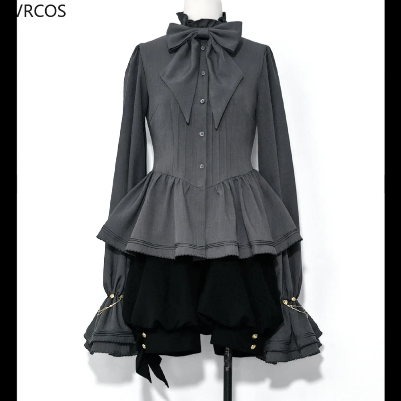 Vintage Gothic Lolita Shorts Suit Women Harajuku Y2k Bunny Ear Hooded Cloak Coat JK Bow Shirts Japanese Dark Princess Chronicles