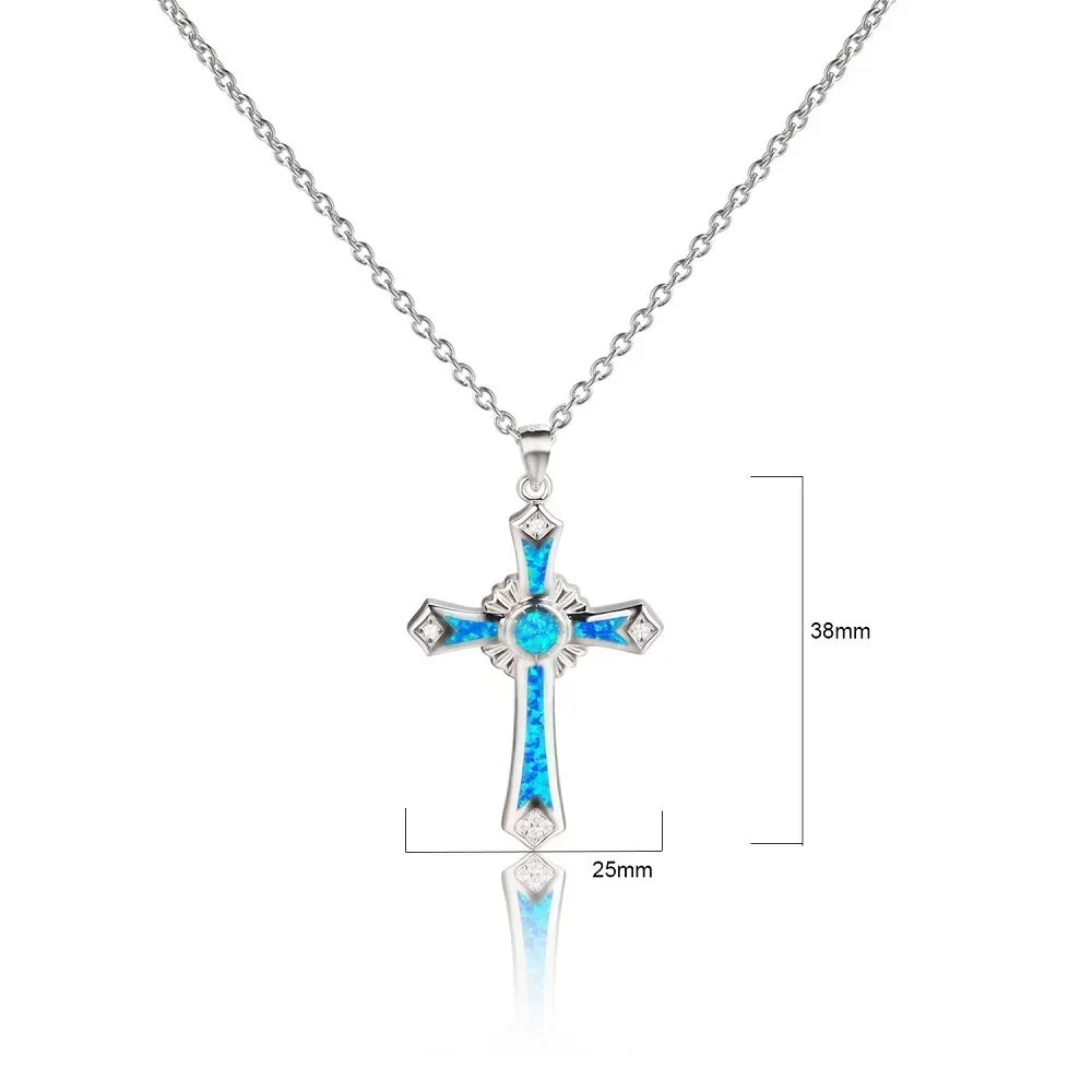 Pure Sterling Silver Color Hip Hop Long Chain Necklace Jewelry for Women Men Opal Cross Dolphin Pendant Gothic Style