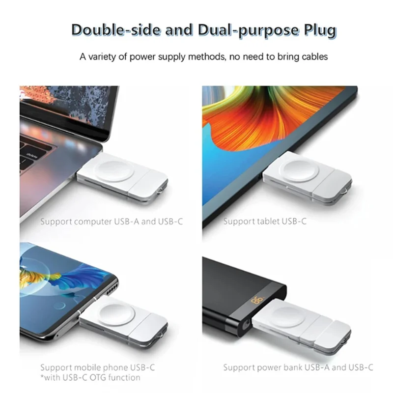 【Подержанные предложения】Новое беспроводное зарядное устройство для часов с двумя USB A Type-C, подходящее для 1-9 поколения/SE Pro2, белого цвета