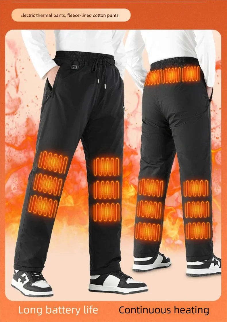 Pantalones de algodón con calefacción inteligente de 15 zonas, pantalones cálidos de invierno para exteriores, pantalones térmicos de piel de oveja para hombre, pantalones térmicos de lana a prueba de viento