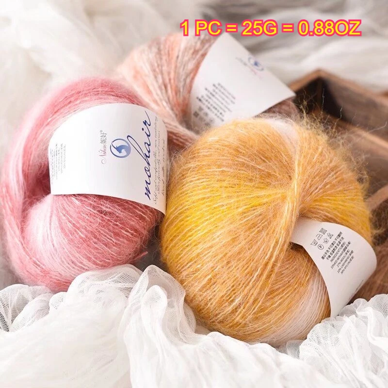 1PC 25g Gradient Mohair Yarn Wool Yarn For Sweater Hats Bag Doll Scarves DIY Handmade Craft Warm Soft Baby Crochet Knitting Yarn