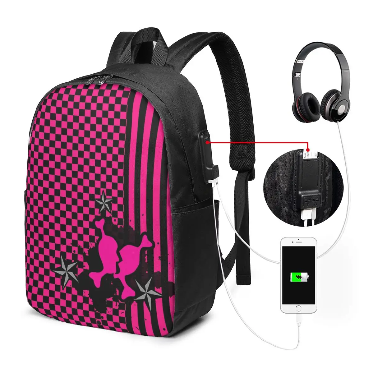 

Punky Pink Emo Backpack Travel Notebook Bag Computer College Student School Bag Laptop Shoulder Bags for Men Women