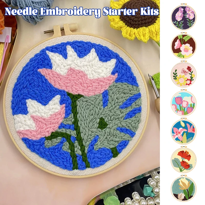 

Punch Needle Embroidery Kit for Beginners Complete Starter Set with Daisy Lily Floral Pattern Easy DIY Craft Sewing Kit Decor