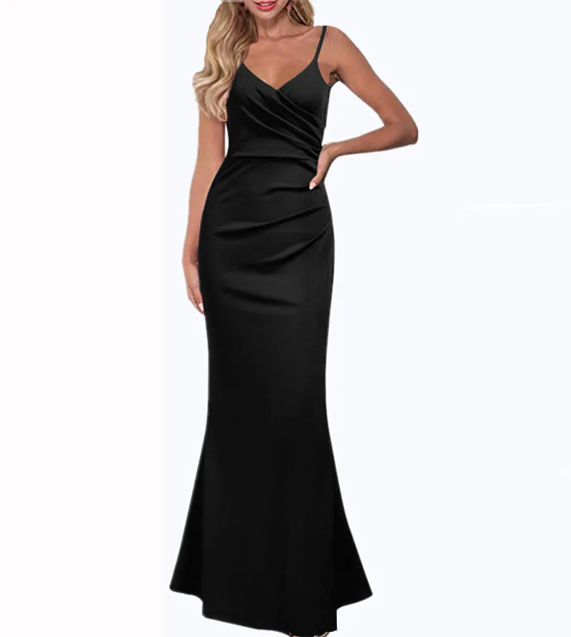 2025 Spring and Summer New Models, Solid Color Slim-fitting and Thin Suspender Big Pendulum Dress Cw32219