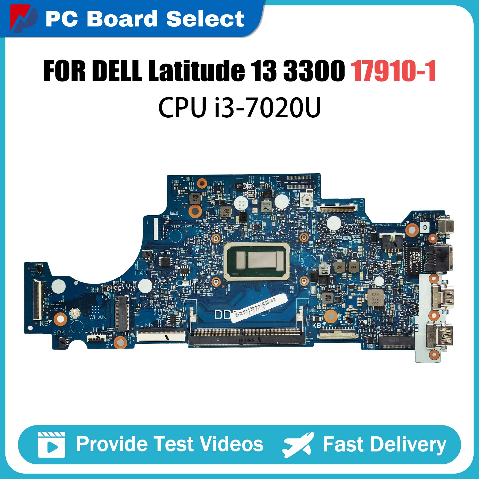 

Computer Mainboard For DEL Latitude 13 3300 17910-1 CN 0RV5W4 Laptop Motherboard With i3-7020U CPU Systemboard