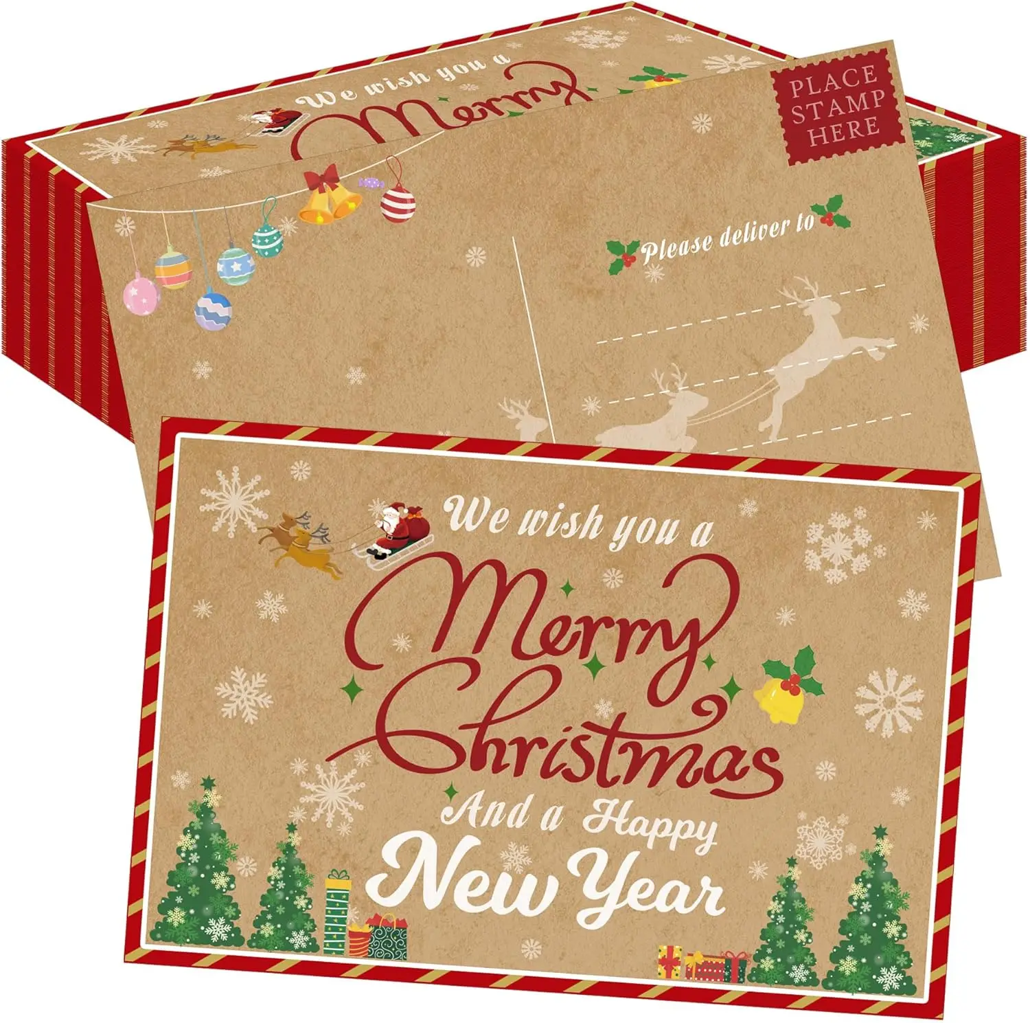 

Рождественские открытки 4 x 6 дюймов, винтажные открытки счастливого праздника и Нового года, праздничные пустые поздравительные открытки с рождественским сезоном