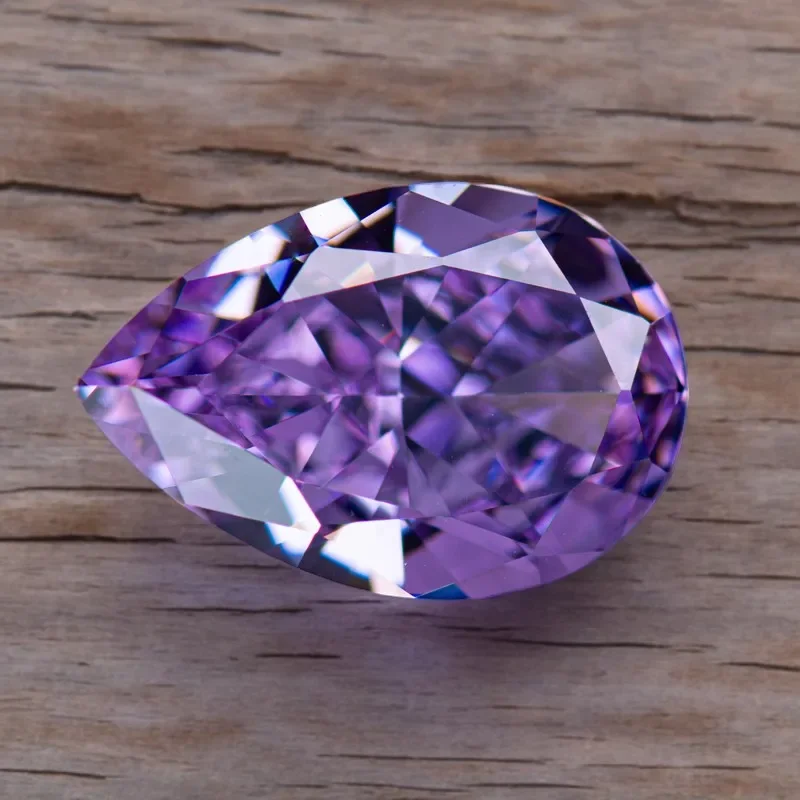 

Hot Sell Wholesale Cubic Zirconia Crushed Ice Cut No Certificate Pear Shape Purple Color Charms Beads for Diy Jewelry Making Mat