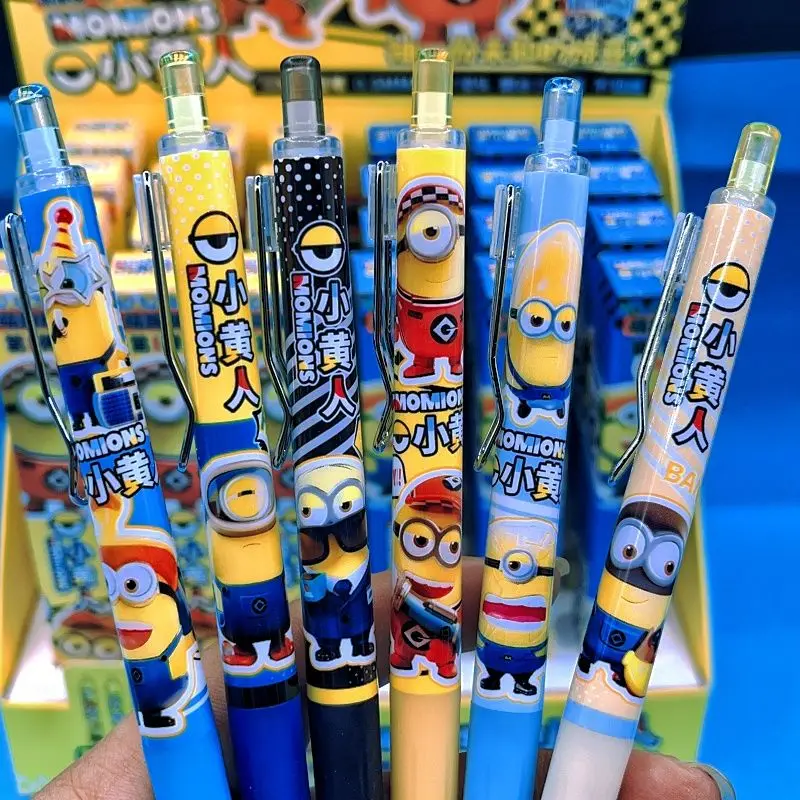 Stylo de dessin animé à séchage rapide, boîte ennemi, stylo gel à pression Kawaii, stylo signature, boîte cadeau surprise, vente en gros, méprisable, moi, minions, créatif