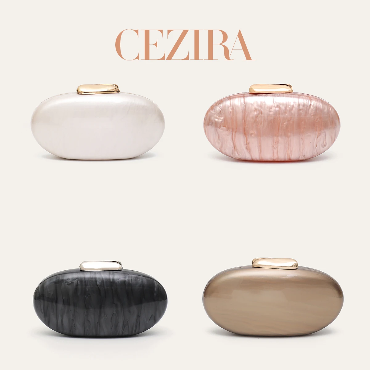 CR Women Elegant Oval Shaped Acrylic Magnet Closure Evening Clutch Bag Exclusive Design Long Chain Purse Fits Cellphone Party Ba