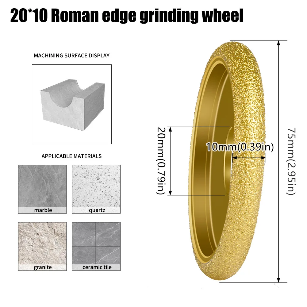 3pcs 10/15/20 mm Brazed Grinding Stone Semicircular Grinding Wheel Diamond Tile Marble Roman Column Granite Grinding Wheel