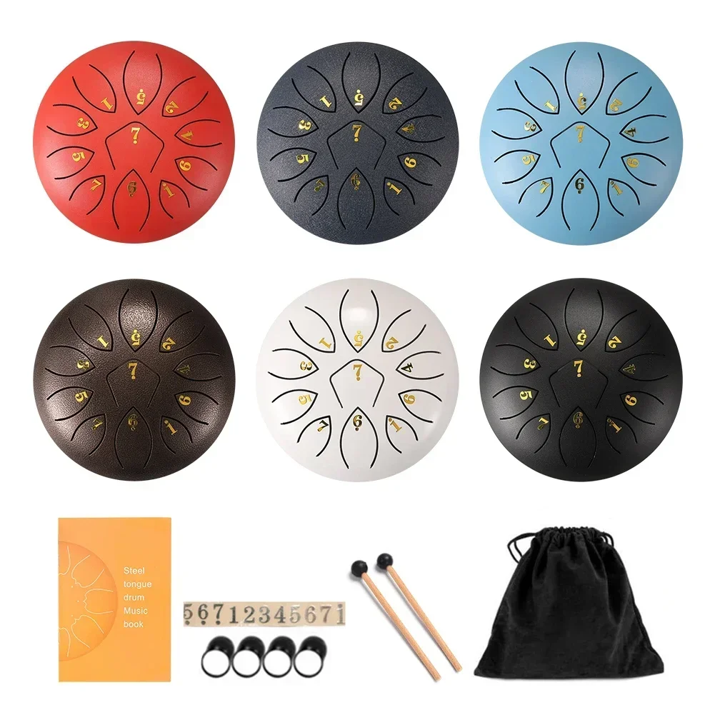 6 inch Steel Tongue Drum Pan Tank Drum with Bag 8/11 Tune Musical Instrument Hand Lightweight Portable Music Elements Drum Set