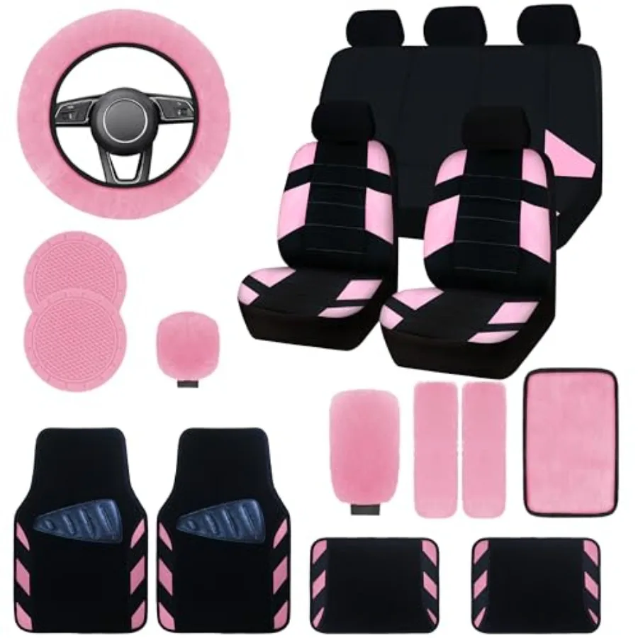 

Car Seat Cover Full Set Universal Breathable Car Seat Cover Waterproof Floor Mats Fit Sedans Cars Vans SUV Truck Pink