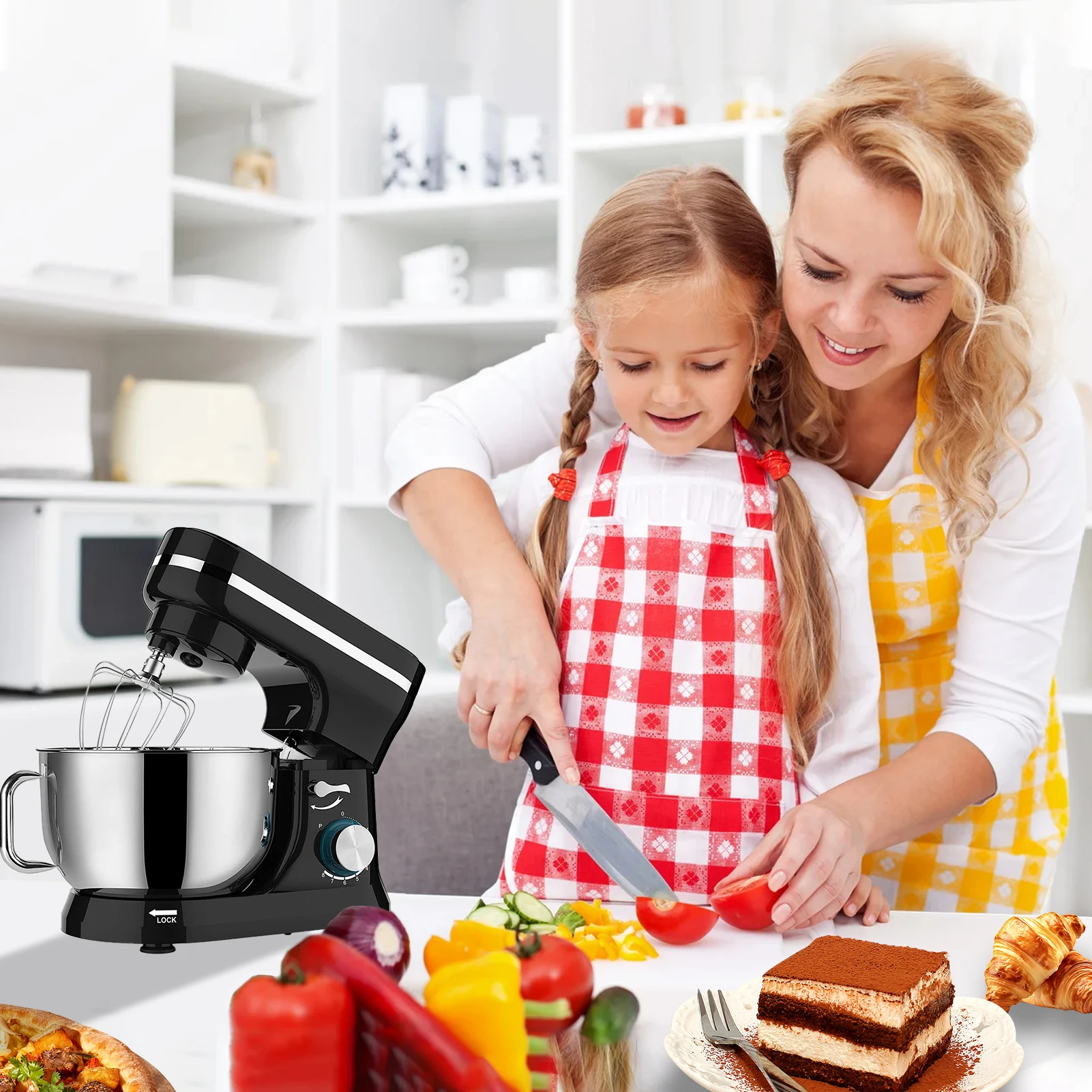 Кухонные миксеры Электрические бытовые миксеры Мощный блендер, миксер для теста с наклонной головкой и чашей для смешивания для большинства домашних приготовления пищи и выпечки