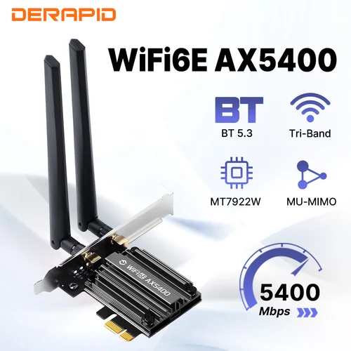 Imagen 1 del producto Adaptador WiFi 6E AX5400 PCIE Bluetooth 5,3 Triple banda 2,4G/5G/6GHZ 802.11AX Netwotk receptor inalámbrico MU-MIMO para Win10/11