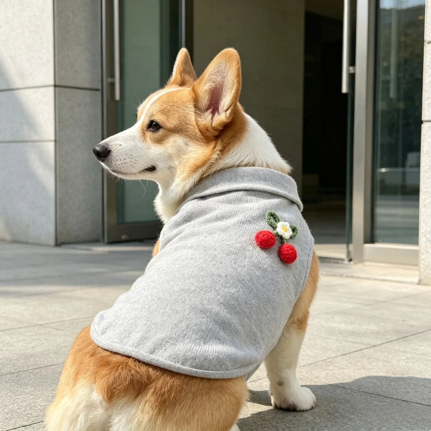 1pc Crochet Cherry Decor Lapel Dog Vest Pet Sleeveless Tank Top Clothes For Medium Dogs Corgi Puppies Daily Outfit