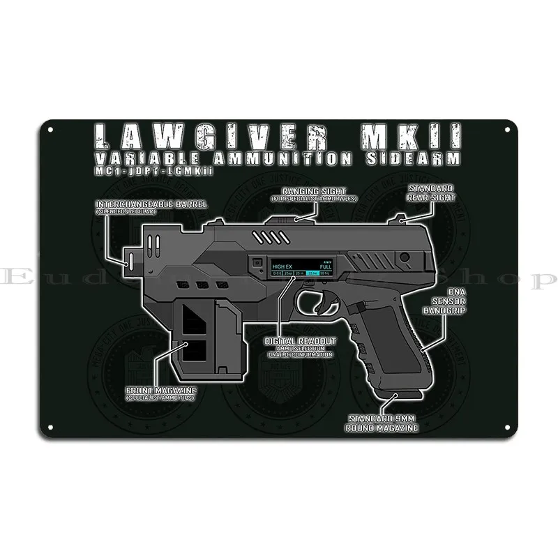 Lawgiver Mkii التخطيطي ناقلات لوحة معدنية ملصق طباعة جدار الكهف بار الكهف اللوحة نادي الحفل تين تسجيل ملصق #2