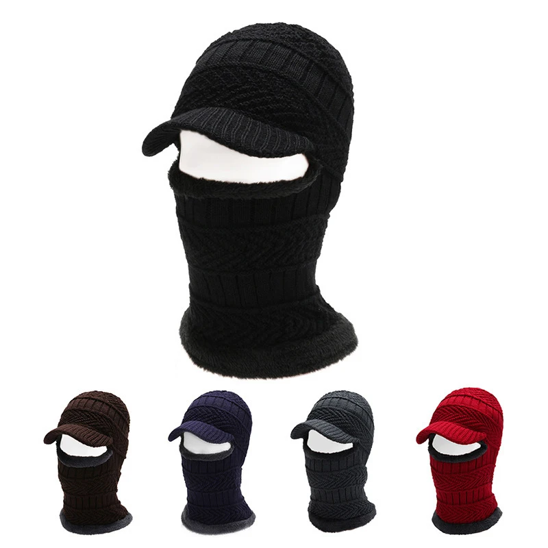 Winter Hat Thermal Knit Cap Men Women Warm Scarf All-in-one Thickened Hat Gloves Outdoor Cycling Running Neck Protect Caps