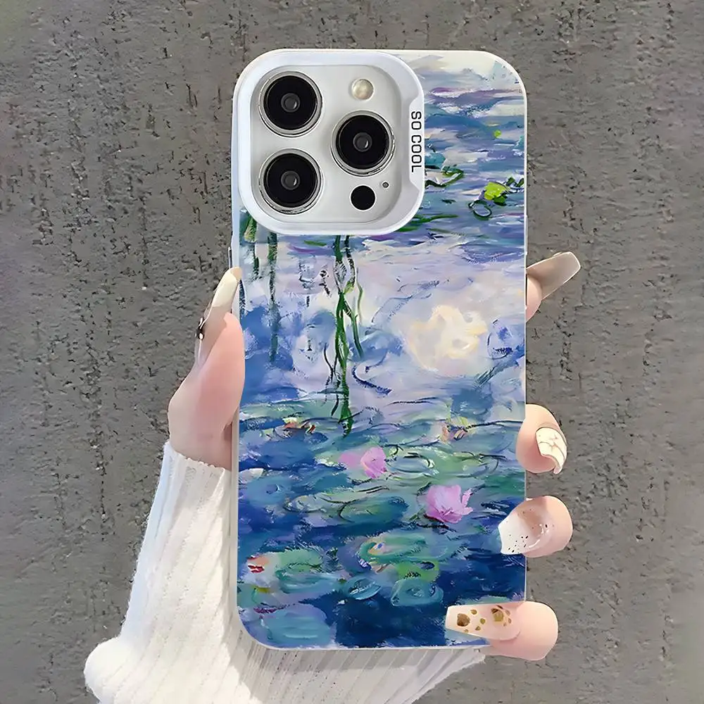 حافظة هاتف C-Claude Monet Garden Art لهاتف iPhone 17,16,15,14,13,12,11,Pro,XS,Max,Plus,Mini,SE غطاء مقاوم للصدمات من الحلوى البيضاء غير اللامعة