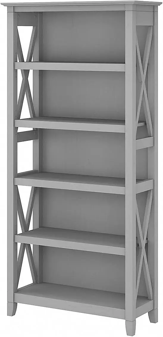 Key  Bookcase Shelf in Cape Cod Gray | Farmhouse Bookshelf Display Cabinet for Library, Bedroom, Living Room,