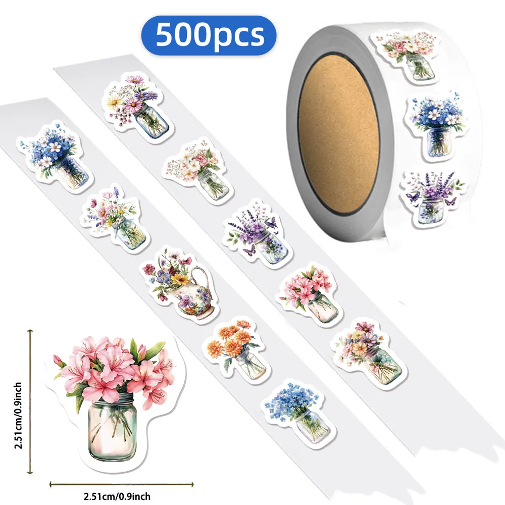 500PCS Cartoon Flower Roll Stickers Small Pattern DIY Luggage Skateboard Water Cup Motorcycle Stickers