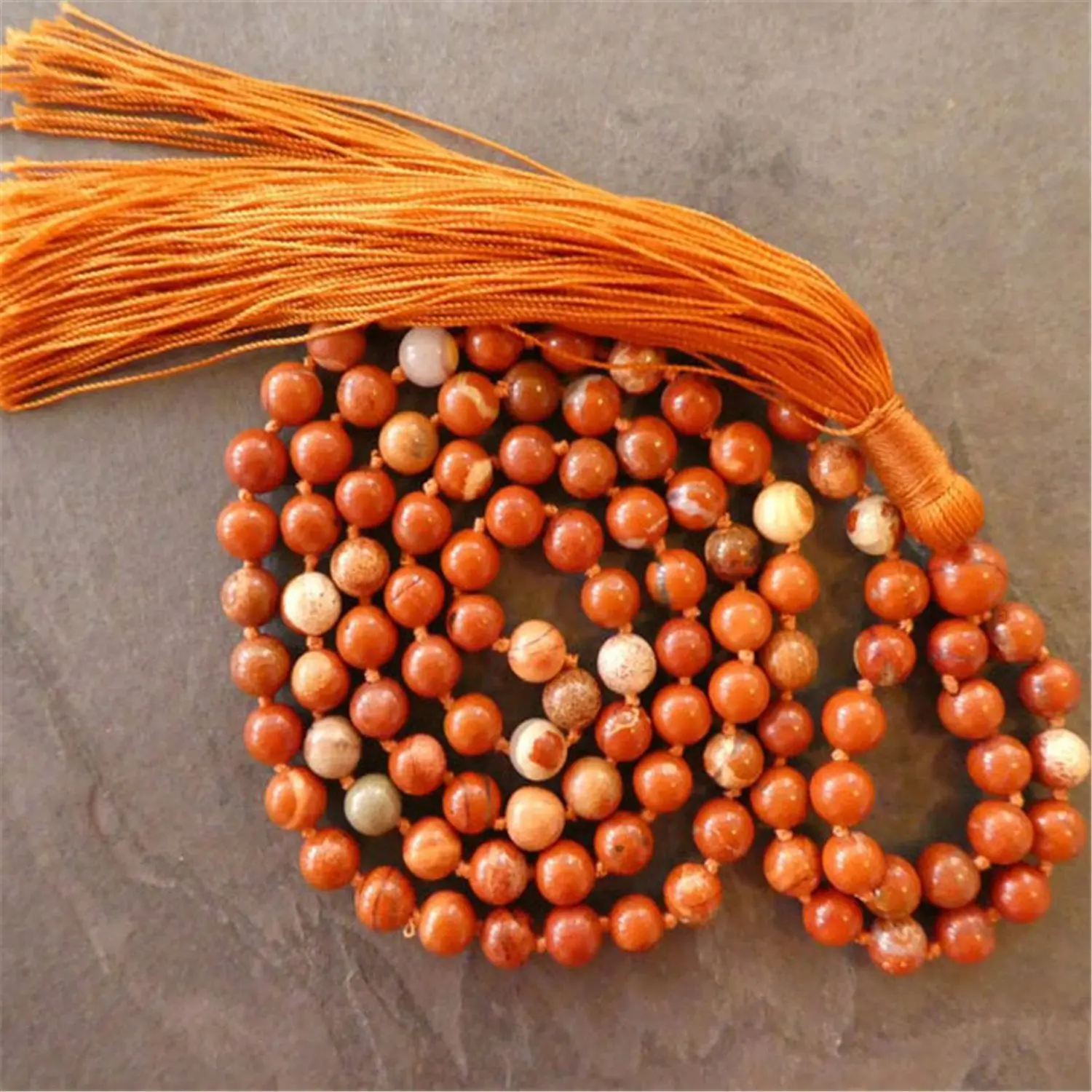 8mm Natural Red Jasper 108 Beads Handmade Tassel Necklace Prayer Crystal Men's Zen Fragrant Wood Bohemian Mala