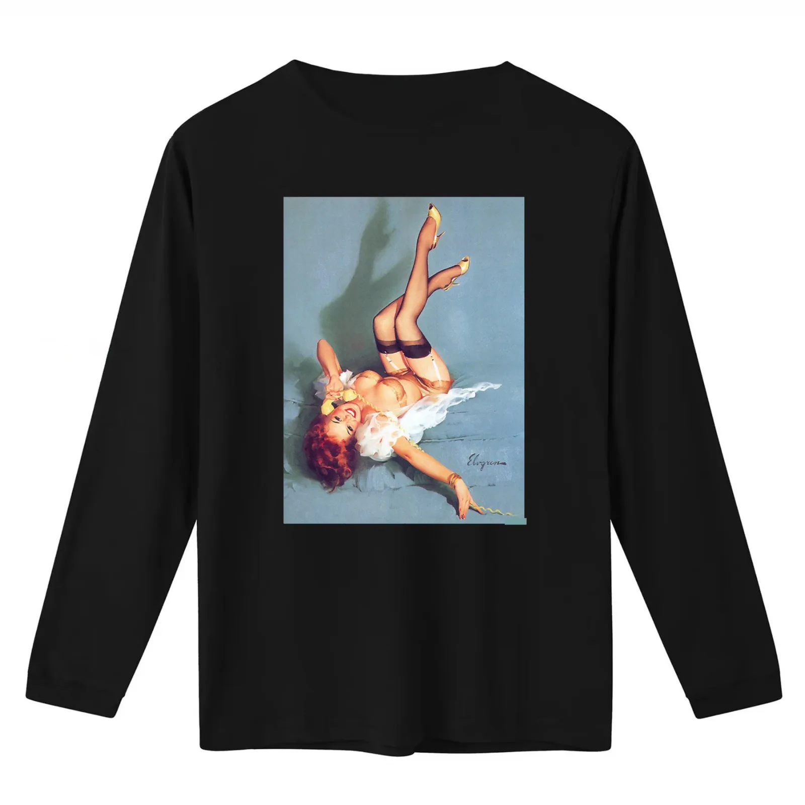 Pin-Up Girl - Elvgren - Vintage T-Shirt Summer Casual Cotton Tee Oversized Streetwear Tops Vintage Graphic Print 100% Cotton