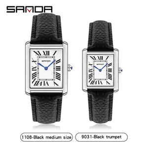 Sanda Men's and Female Quartz Clock, 30m Waterproof, Casual, Fashion, Leather Bracelet, Square Dial, Wear Resistant 8 Main Sales Sanda Clock - №4