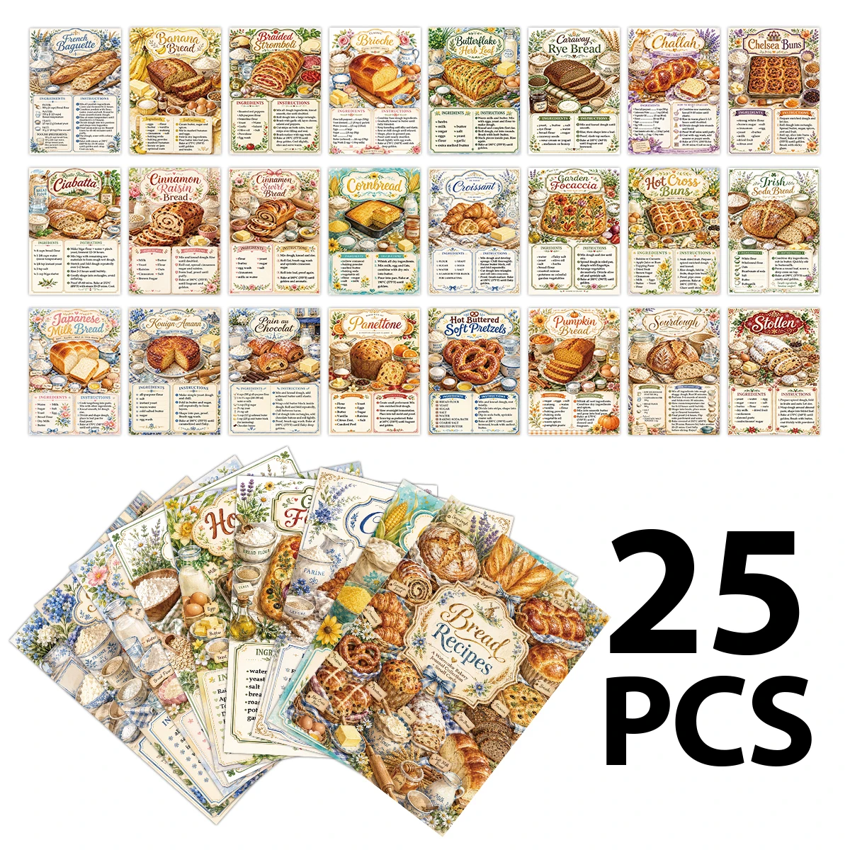 Vintage Collectible Cards - 25 cartes de recettes de pâtisserie