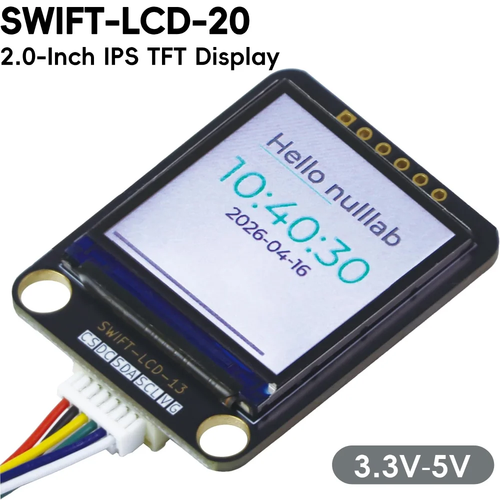 SWIFT‑LCD‑20 2.0 Inch IPS TFT Display Module ST7789 SPI 240×320 3.3‑5V GH1.25‑PH2.0 Cable For Arduino ESP32‑C3 LVGL GUI DIY