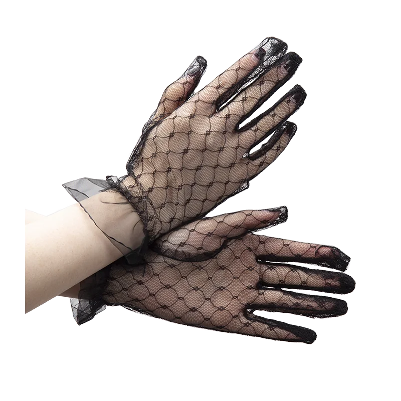 1 Pair Women Sexy  Lace Fashion Black Gloves Transparentes Mesh Tulle Bridal Female Party Wedding Dress Driving Short Gloves